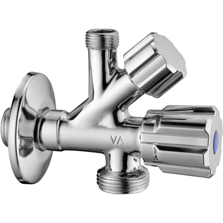 Dobbel Stopventil 1/2" x 10 mm (3/8" nippel) + 3/4" til vaskemaskin