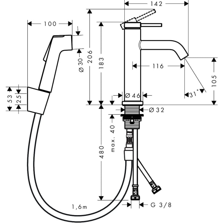 Hansgrohe Tecturis S håndvaskarmatur, mat sort
