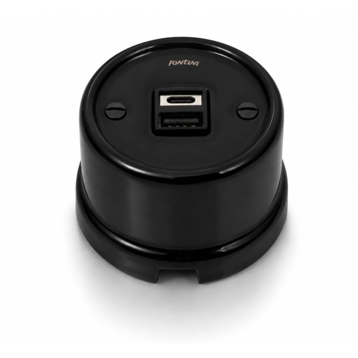 Fontini Garby porcelæn USB-lader, A+C, sort