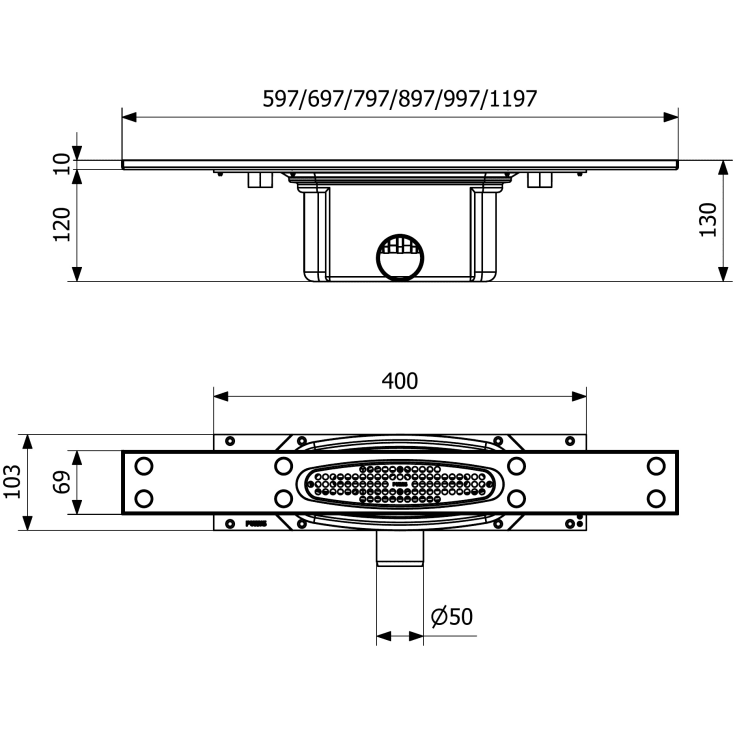 Purus Line Twist slukpakke, sideutløp, Ø50 mm, 1200 mm