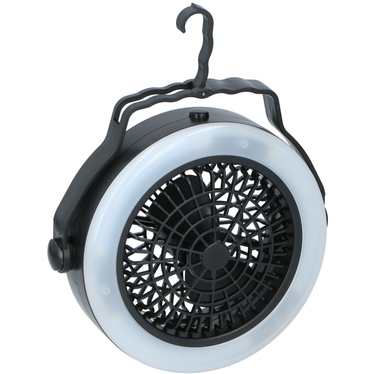 Grundig lampa med fläkt, batteridriven, svart