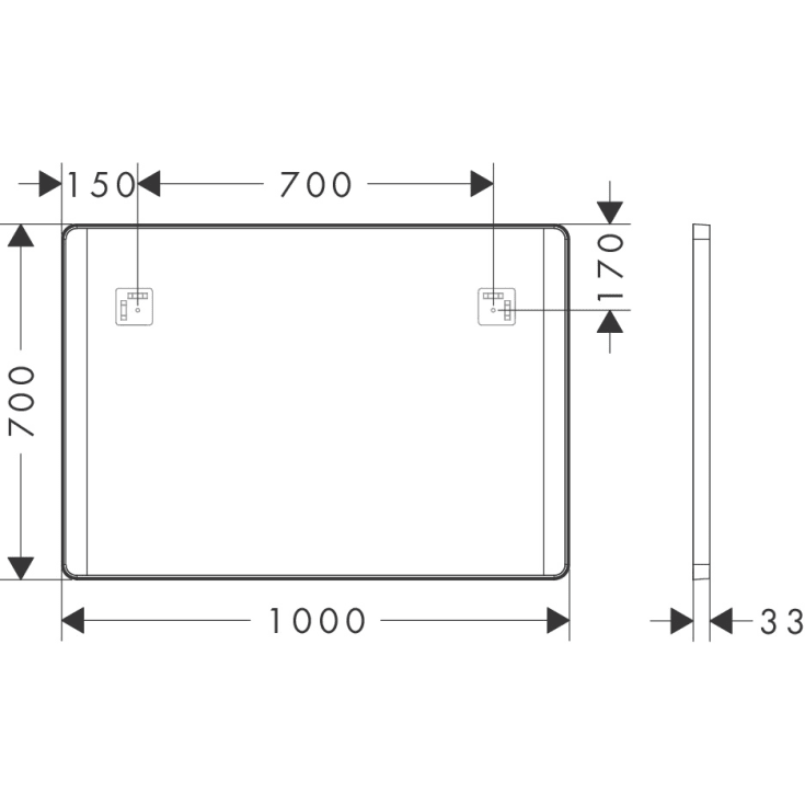 Hansgrohe Xarita Lite Q spejl med lys, 100x70 cm, sort
