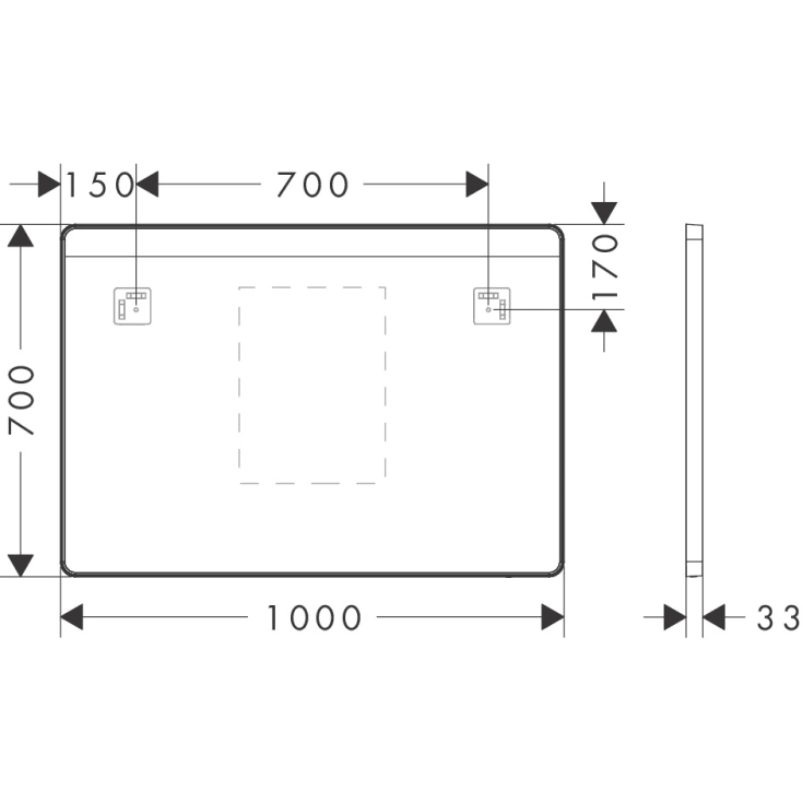 Hansgrohe Xarita Lite Q spegel med belysning, sensor, 100x70 cm, svart
