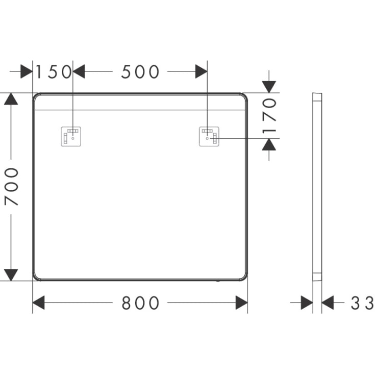 Hansgrohe Xarita Lite Q spejl med lys, 80x70 cm, hvid