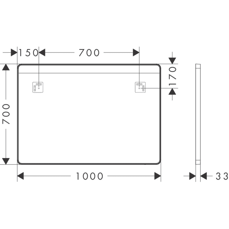 Hansgrohe Xarita Lite Q speil med lys, 100x70 cm, hvit