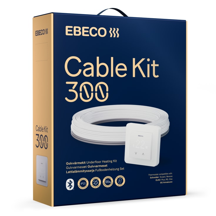 Ebeco gulvvarmesæt med varmekabel & termostat, bluetooth, 650W, 58 meter