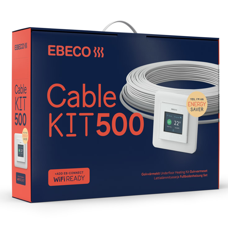 Ebeco golvvärmesats med värmekabel & termostat, wifi, 810 W, 73 meter