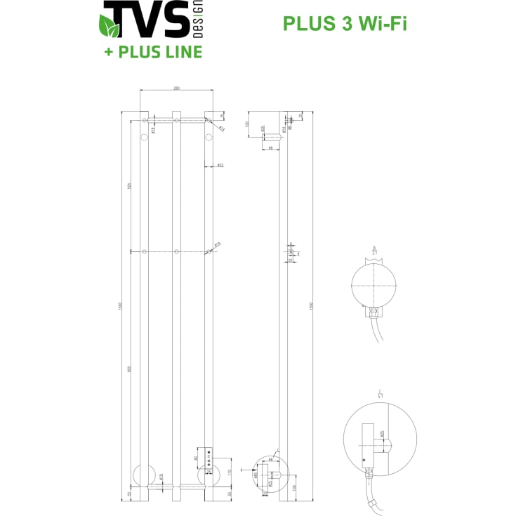 TVS Plus 3 Steel handdukstork, el, 28x150 cm, stål