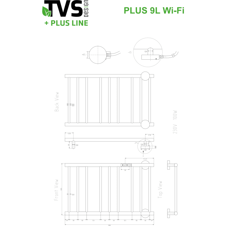 TVS Plus 9 Steel håndklædetørrer, el, 50x86 cm, krom