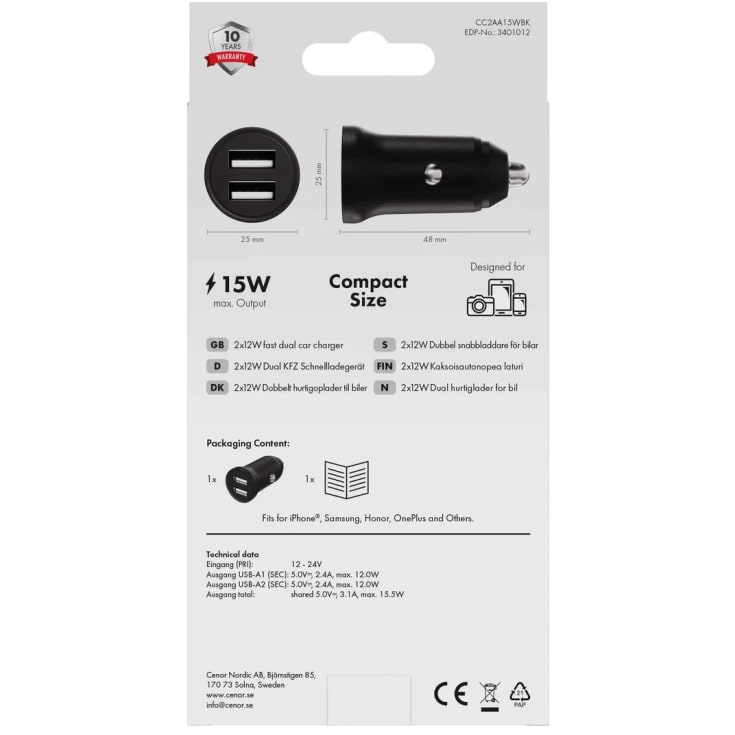 X2O 2x12w dubbel billaddare USB-A/A svart