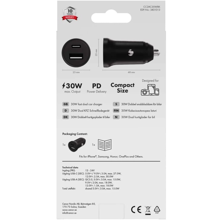 X2O 30w dobbel billader USB-C/A svart