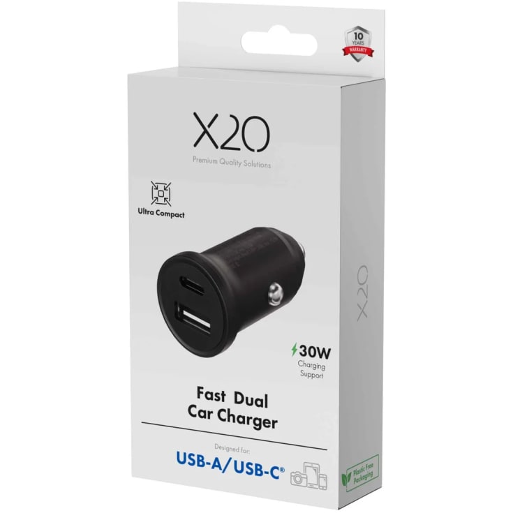 X2O 30w dobbelt billader USB-C/A sort