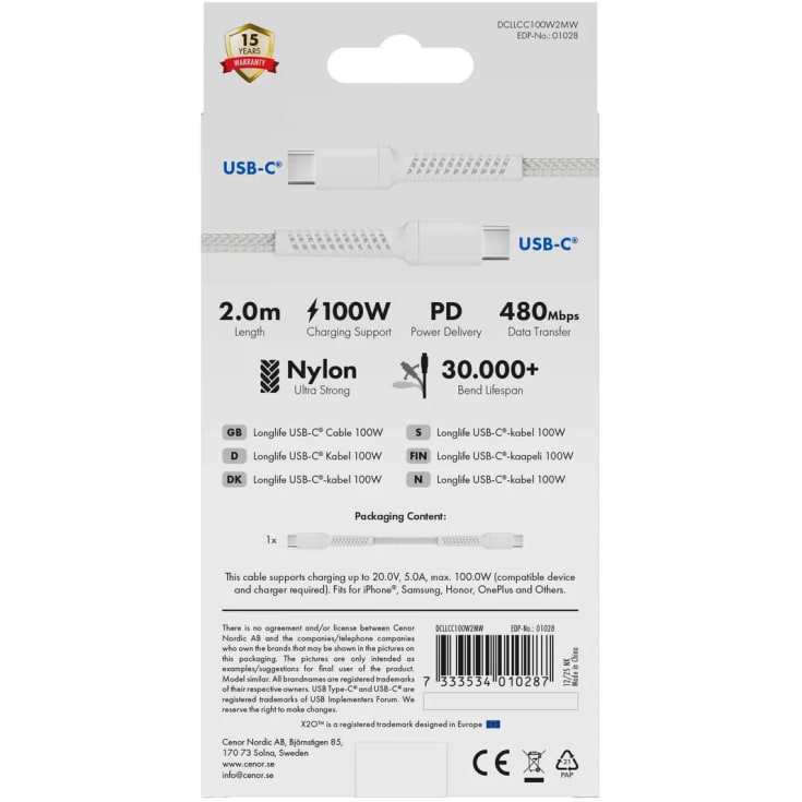 Vivanco-laddare, Lightning/USB-C – 1,2 meter
