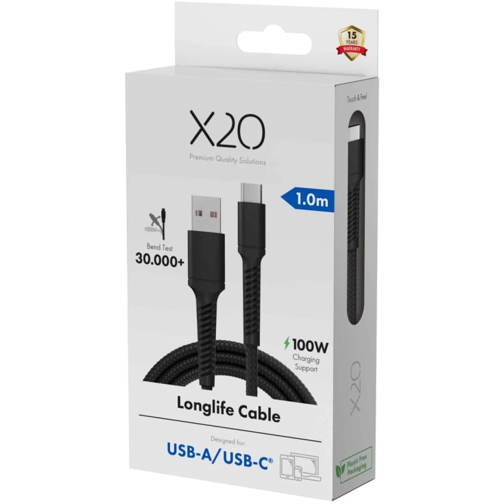 Vivanco Longlife USB-C/USB-A kabel, 0,5 meter