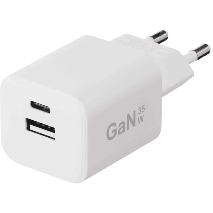 X2O 35w dubbelt laddarset för hemmabruk USB-C/A med 1,2 m kabel, vit