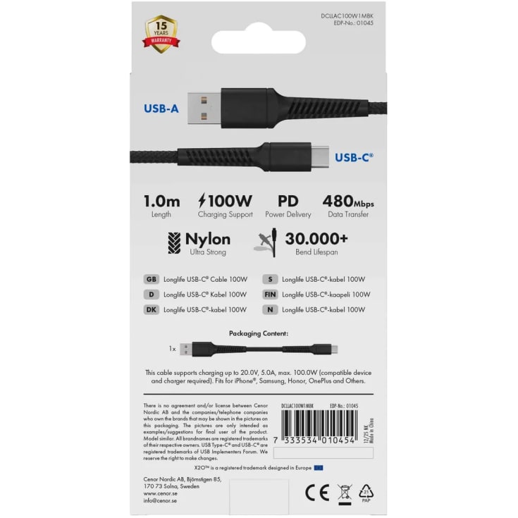 Vivanco Longlife USB-C/USB-A kabel, 0,5 meter