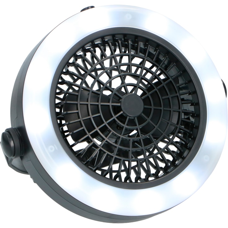 Grundig lampa med fläkt, batteridriven, svart