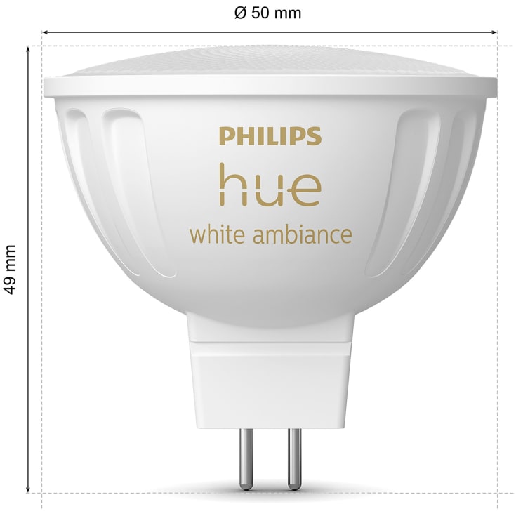 Philips Hue White Ambiance MR16 spotpærer, 5,1W, 12V, 2-pak