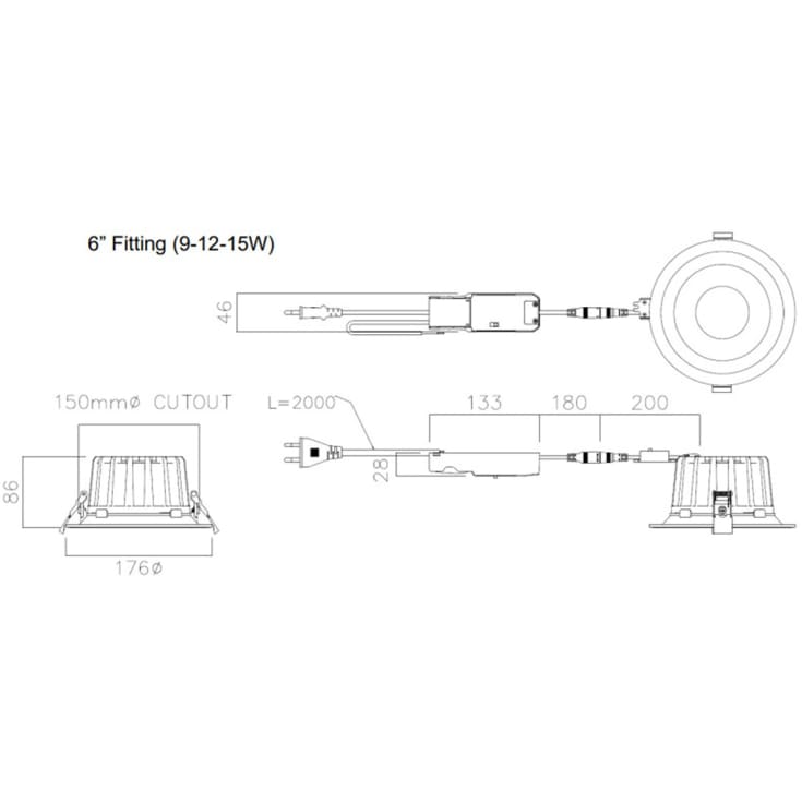 Downlight Montana 9-12-15W 3000–4000K 150mm 5P anslutningsterminal