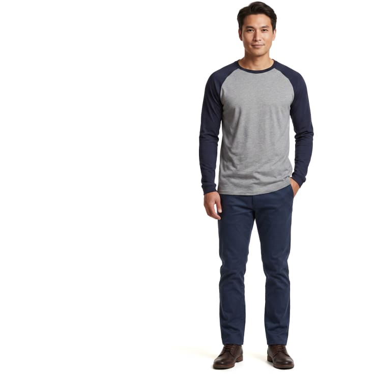 Tee Jays Baseball langærmet T-shirt, Heather/Navy, S