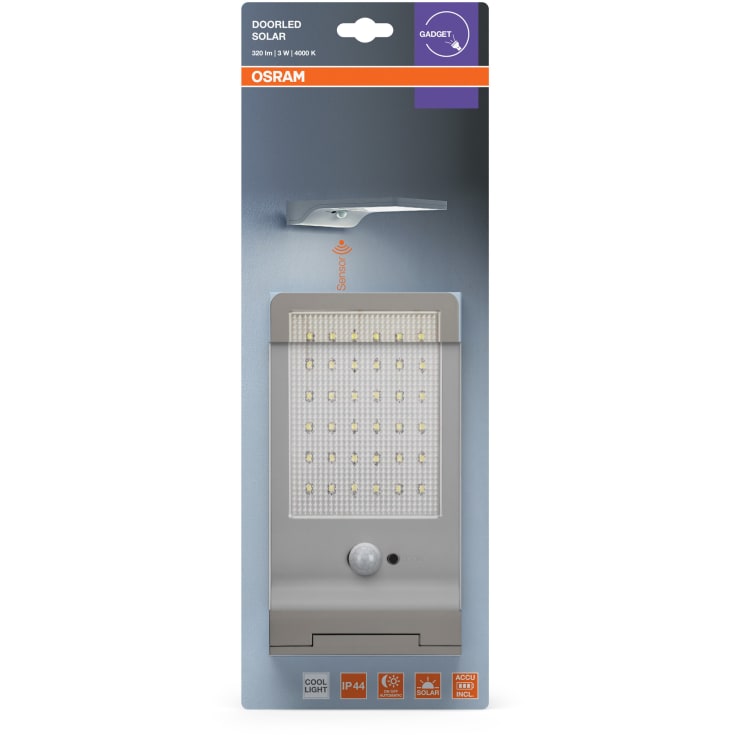 Osram solcellsdriven vägglampa för utomhusbruk med sensor, 4000K, silver