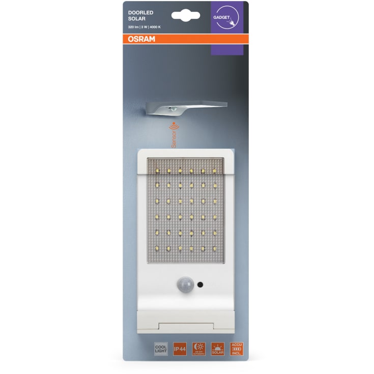 Osram solcellsdriven vägglampa för utomhusbruk med sensor, 4000K, vit