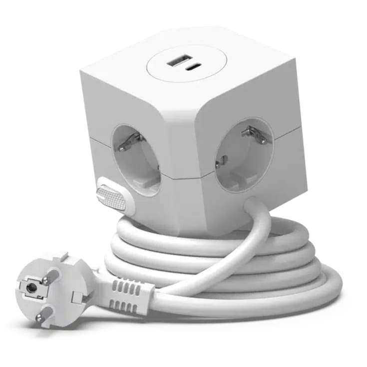 E-line Cube stikdåse, 4 udtag, USB A+C, hvid