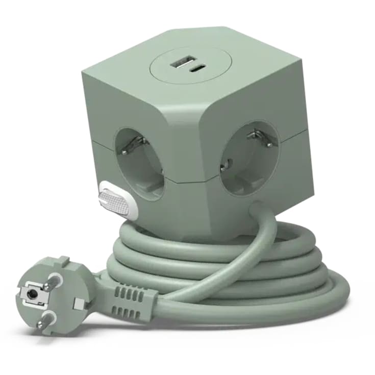 4 stk E-line Cube stikdåse, 4 udtag, USB A+C,grøn