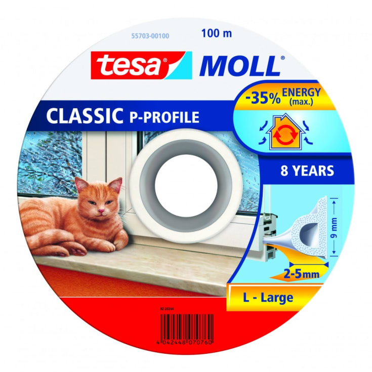 Tesamoll tätningslist, P-profil, 100 m, vit
