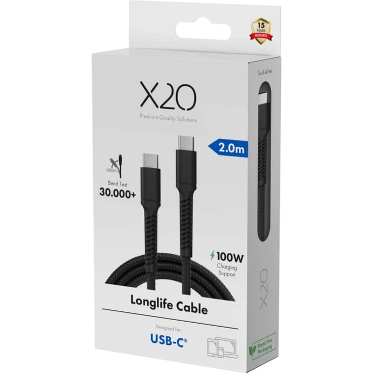 Vivanco USB-C kabel, 2 meter, 100W