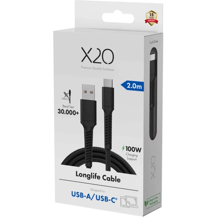 Vivanco USB-A til USB-C kabel, 2 meter, 60W
