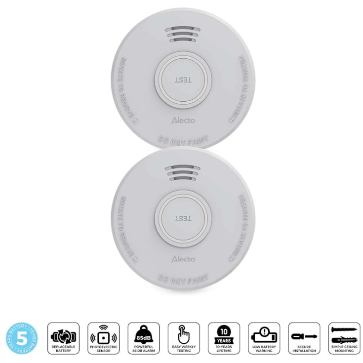 Alecto brandvarnare, 5 års batteritid, 2-pack