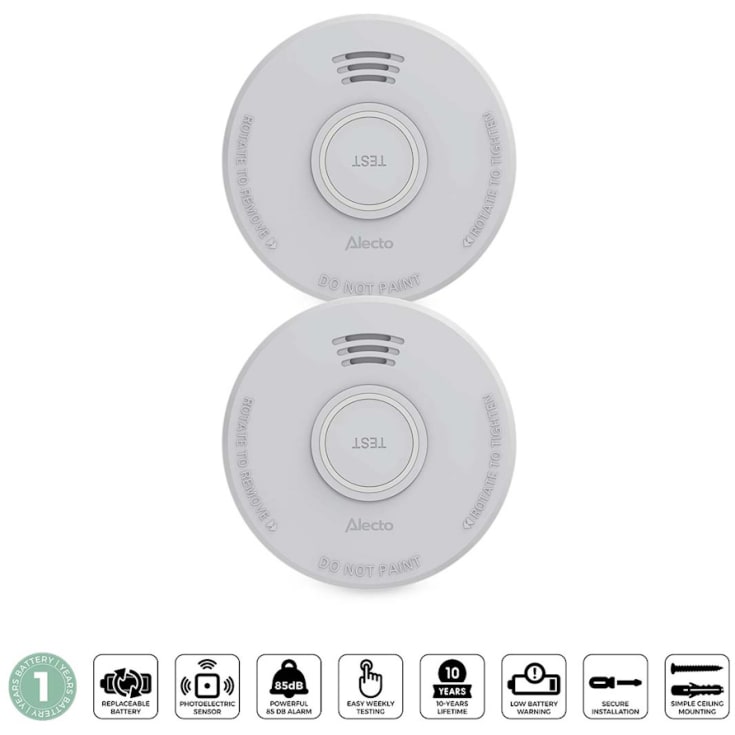 Alecto brandvarnare, 1 års batteritid, 2-pack