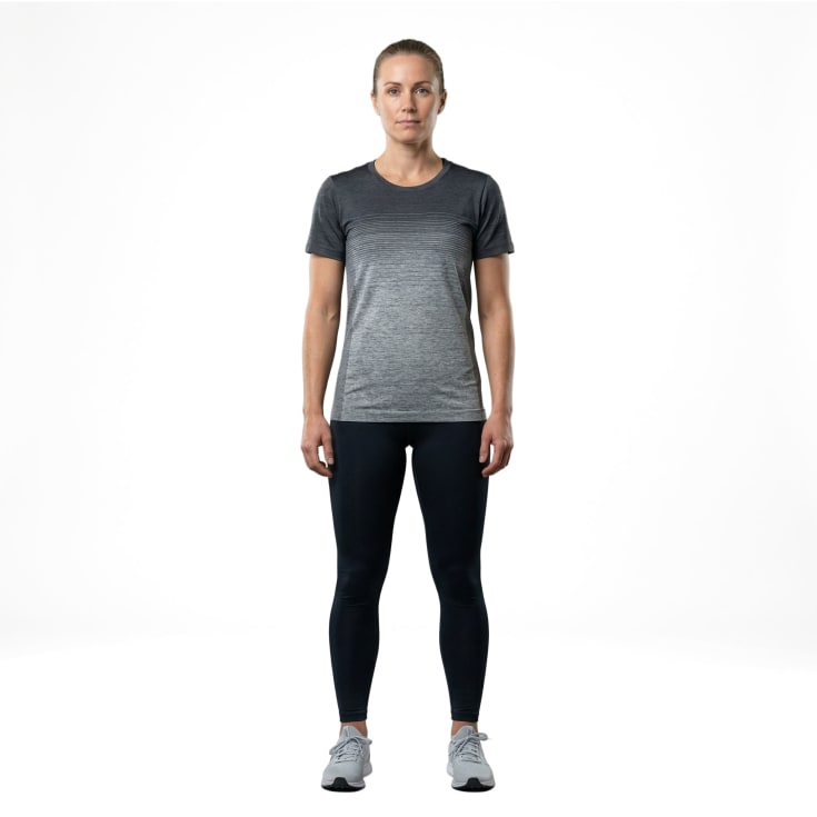 GEYSER seamless stribet dame T-shirt, Anthracite melange, L