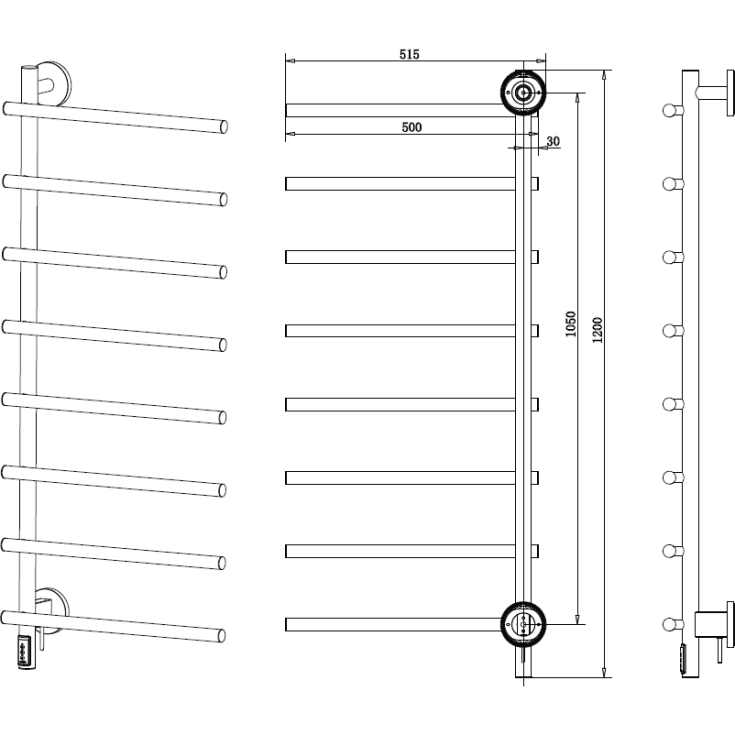 Cassøe Lazio håndklædetørrer, el, 50x120 cm, børstet rustfrit stål