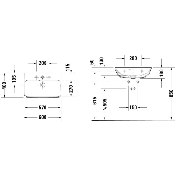 Duravit ME by Starck Compact servant, 60x40 cm, hvit