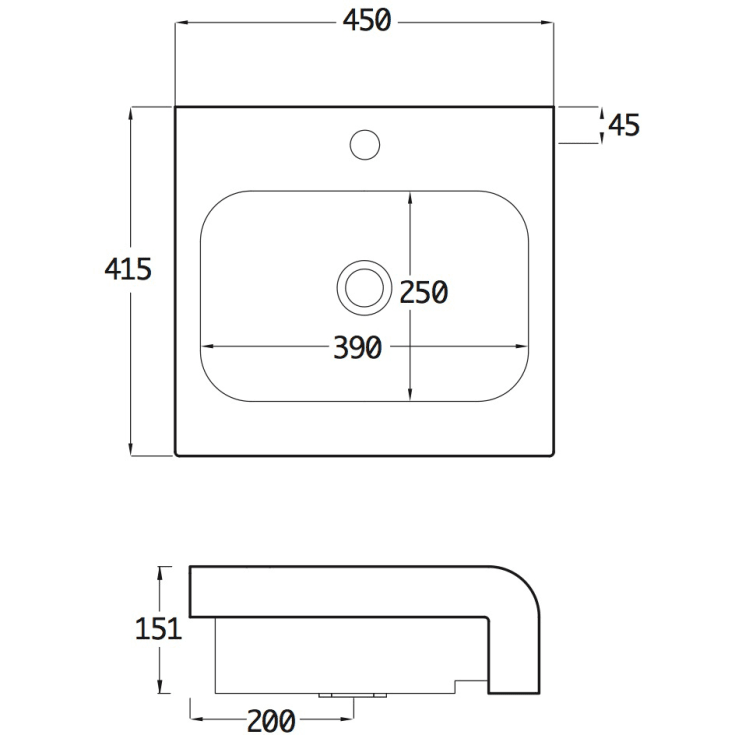 Lavabo Boxo 1031 servant, 450x415 mm, 1 blanderhull, hvit med ECS