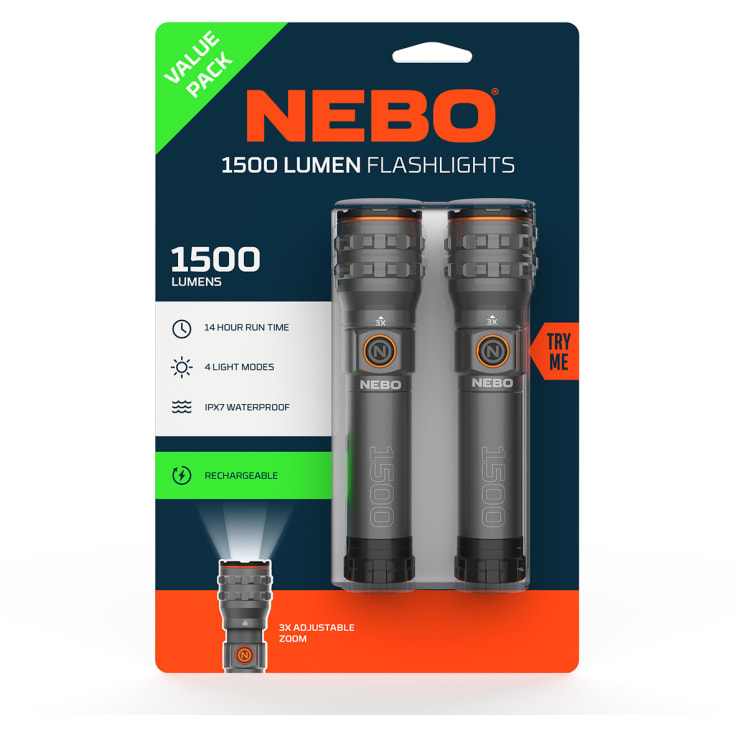 NEBO genopladelig lygte, twin pack, 1500 lumen