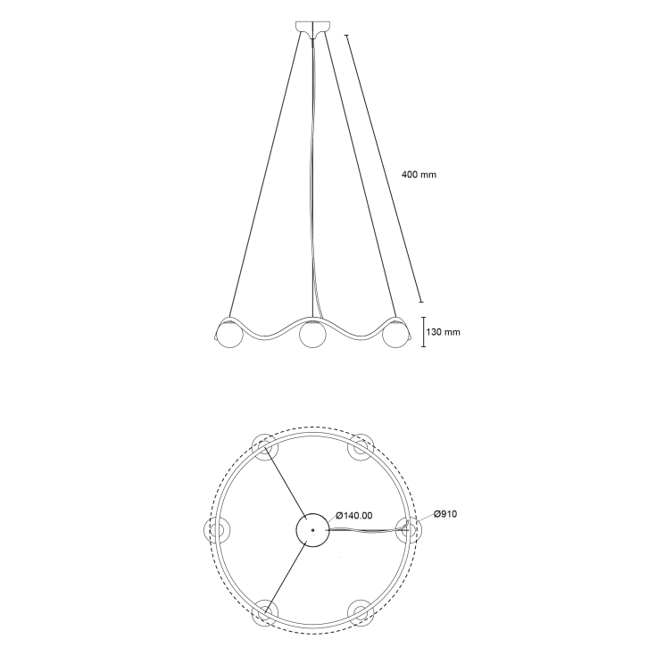 Rebello Decor Circle of Life lysekrone, bruneret messing, Ø11 cm glaskugler, Ø91 cm
