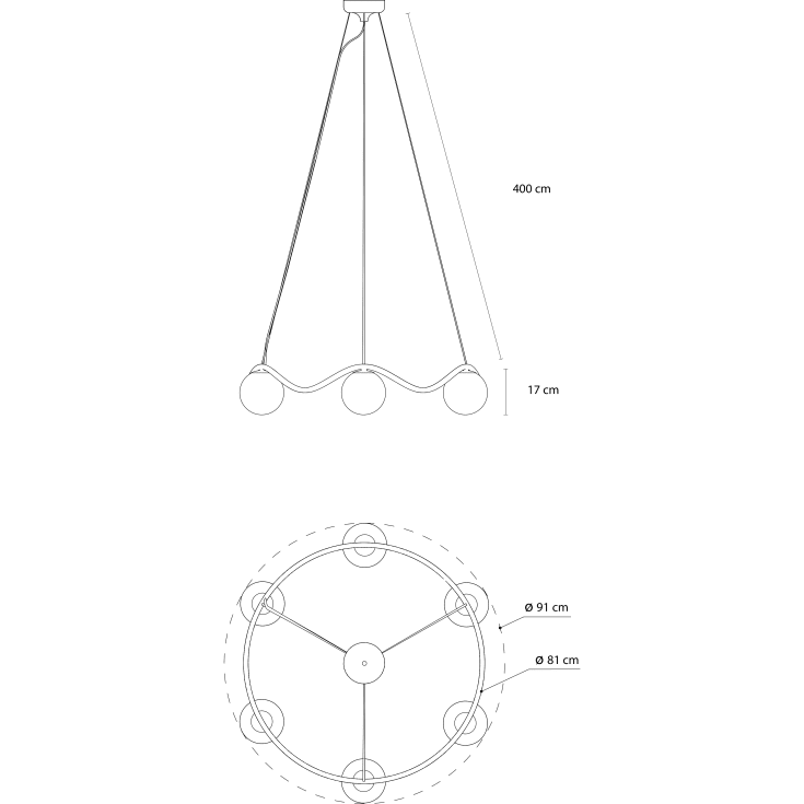 Rebello Decor Circle of Life lysekrone, krom, Ø15 cm glaskugler, Ø91 cm