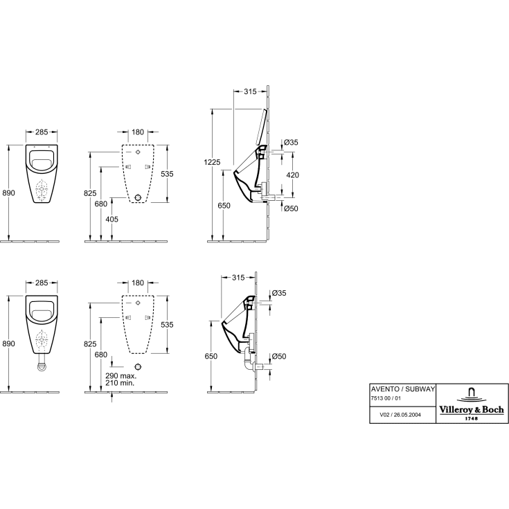 Villeroy & Boch Subway 2.0 urinal, CeramicPlus, for lokk, hvit