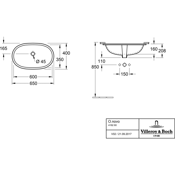 V&amp;B 4162 O.Novo undermonterad diskho C+ 60 x 35 cm vit