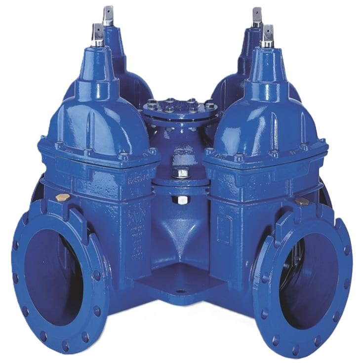 AVK DN250 kombikrydsventil m/DN100 udtag, 4-vejs, PN10, EPDM