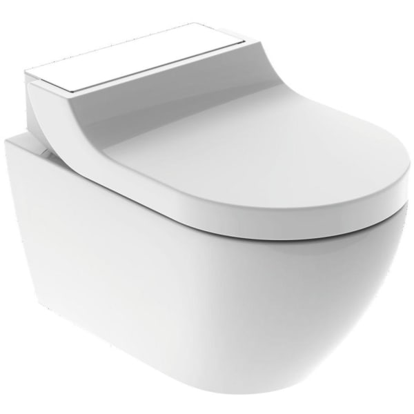 Geberit AquaClean Tuma Comfort douchetoilet, uden skyllekant, rengøringsvenlig, hvidt glas/hvid