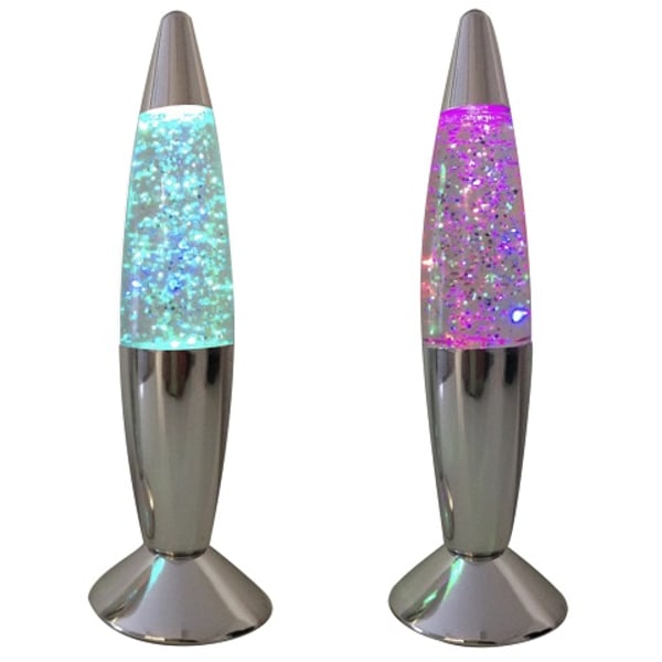Glitter lavalampe med farvet lys | farveskiftende lavalampe her