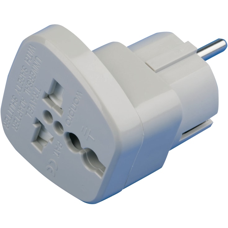 Universal rejseadapter, DK-Schuko, Hvid