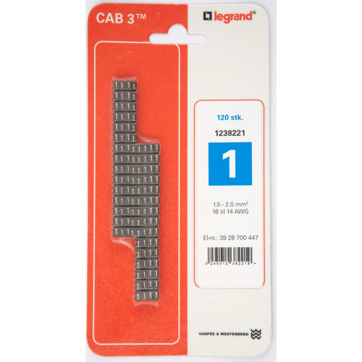 120 stk CAB3 Ledningsmærke 1,5-2,5 mm² mærket: 1 (P120)