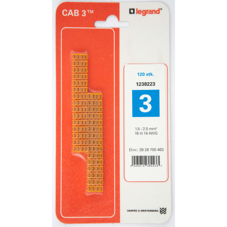 120 stk CAB3 Ledningsmerke 1,5–2,5 mm² merket: 3 (P120)