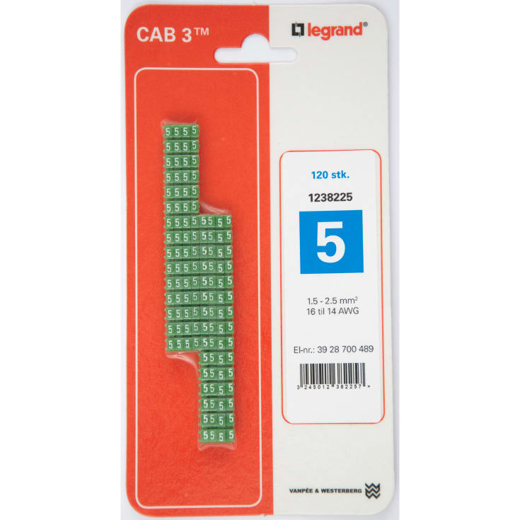 120 stk CAB3 Ledningsmærke 1,5-2,5 mm² mærket: 5 (P120)