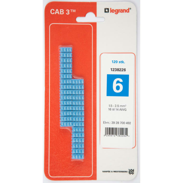 120 stk CAB3 Ledningsmærke 1,5-2,5 mm² mærket: 6 (P120)